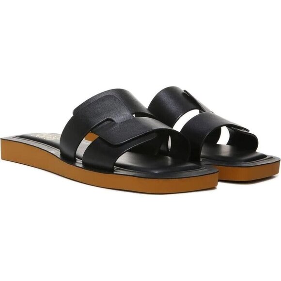 Capri Slide Black Leather Franco Sarto Slide Flat Sandals NEW Leather 6 M - Picture 1 of 7